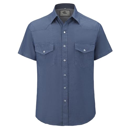 Dctop Jeanshemd Herren Kurzarm Denim Regular Fit Freizeithemden Normale Passform Cowboy-Style Shirt Mit Taschen (blau 3#2XL) von Dctop