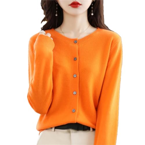 Damen-Strickjacke mit Rundhalsausschnitt, Kaschmir, Strickjacke, Orange/Abendrot im Zickzackmuster (Sunset Chevron), Mittel von Dcvmvmn