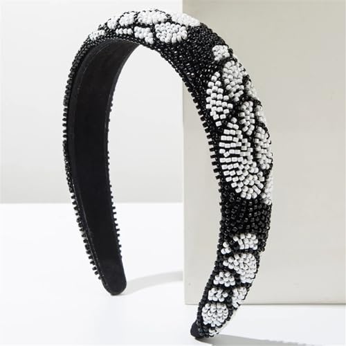 Dcvmvmn Handgenähtes Haarband für Damen, mit Perlen, Blume, verdickter Schwamm, breiter Rand, Haarschmuck von Dcvmvmn
