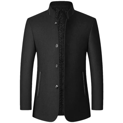 Dcvmvmn Herren Wollmantel Stehkragen Slim Business Cardigan Langer Mantel Warmer Freizeitmantel Black L 185 von Dcvmvmn