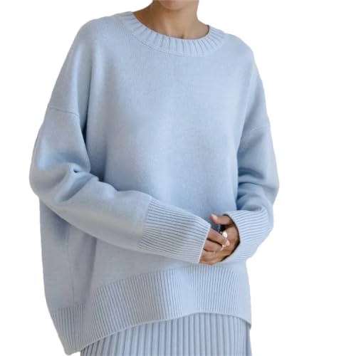 Dcvmvmn Winter Großer Pullover Damen Strickpullover O Ausschnitt Lose Weicher Kaschmirpullover Blue one Size von Dcvmvmn