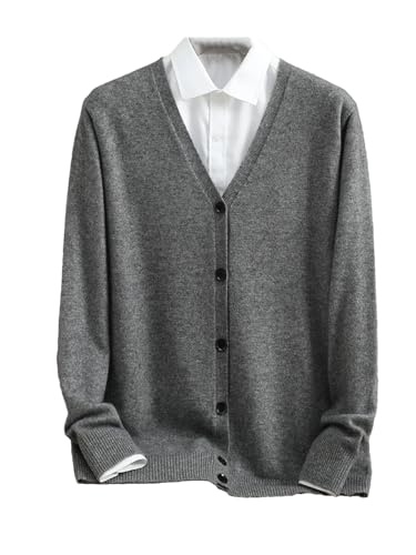 Herren Kaschmir-Cardigan Sweater Winter Strickjacke Einfarbig Langarm V-Ausschnitt Cardigan, A, XX-Large von Dcvmvmn