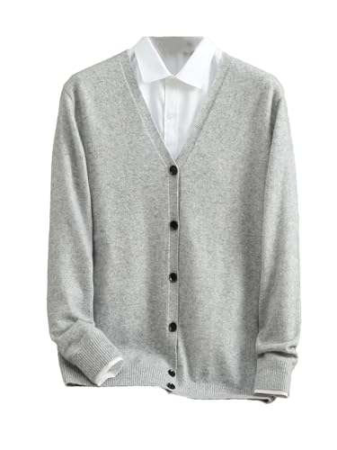 Herren Kaschmir-Cardigan Sweater Winter Strickjacke Einfarbig Langarm V-Ausschnitt Cardigan, Hellgrau9, Mittel von Dcvmvmn