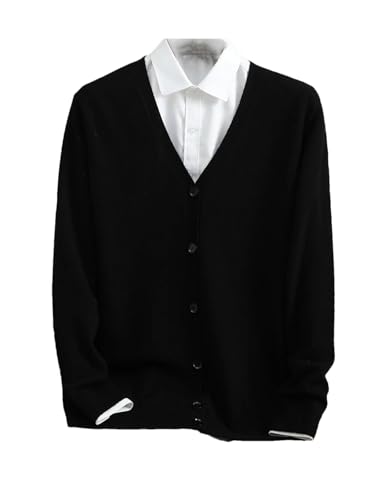 Herren Kaschmir-Cardigan Sweater Winter Strickjacke Einfarbig Langarm V-Ausschnitt Cardigan, Schwarz, L von Dcvmvmn