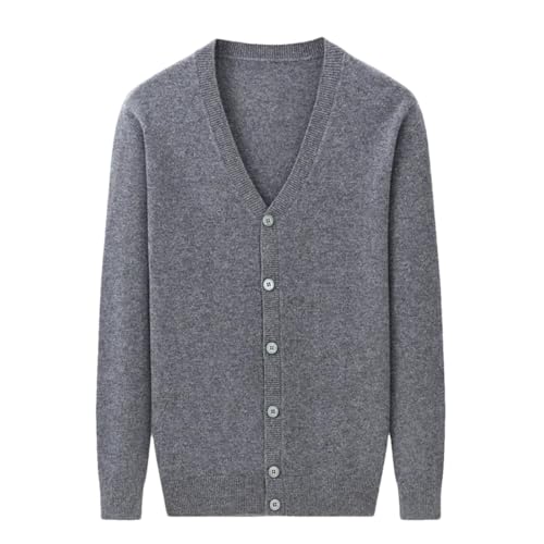 Herren Kaschmir-Cardigan Young Große Jacke V-Ausschnitt Strickpullover, Grau, 3X-Groß von Dcvmvmn