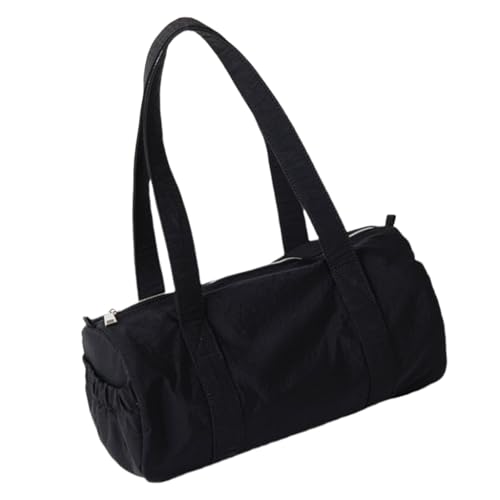 Ästhetische Damen-Schultertasche aus Nylon, koreanischer Stil, lässig, Mehrzweck, Pendler, Studenten, Zylinder-Unterarm-Handtasche, Stoff, schwarz, Taschen-Organizer Ästhetische Damen-Schultertasche aus Nylon, koreanischer Stil, lässig, Mehrzweck, Pendler, Studenten, Zylinder-Unterarm-Handtasche, Stoff, schwarz, Taschen-Organizer von Ddujbtp