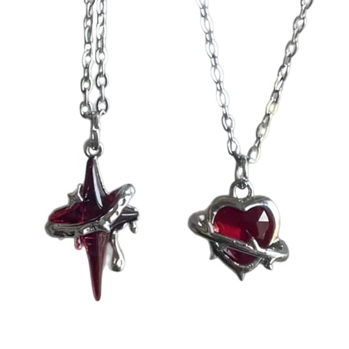 Ddujbtp 2 Stück stilvolle rote Herz- und Charm-Halskette, leichtes Schlüsselbein-Schmuck, tägliches Tragen, Geschenk von Ddujbtp