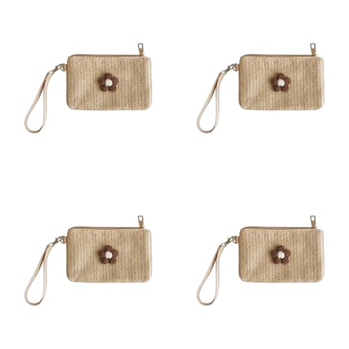 Ddujbtp 2023 Wristlet Wallet Damen Mädchen Ausweis Kreditkarte Bankkartenhalter mit Handschlaufe Stroh Gewebt Münzgeld Clutch Geldbörse Beige Gewebte Tasche von Ddujbtp