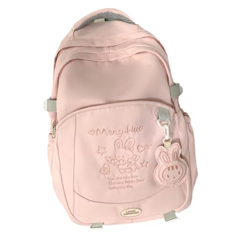 Ddujbtp Ästhetischer Rucksack mit Cartoon-Stickerei, großes Fassungsvermögen, mehrere Taschen, Schultasche, Junior, Hochschule, Studenten, Büchertasche, rose, Taschen-Organizer von Ddujbtp