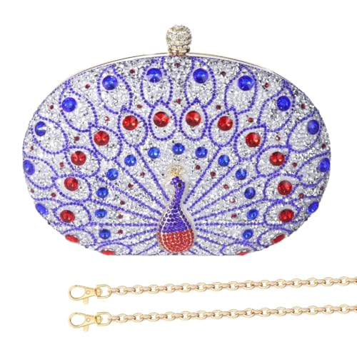Ddujbtp Abendtasche für Damen, Pfauen-Handtasche, glitzernde Strasssteine, Clutch, Schultertasche, Crossbody-Tasche, für Cocktail-Partys, hellblau, Taschen-Organizer von Ddujbtp