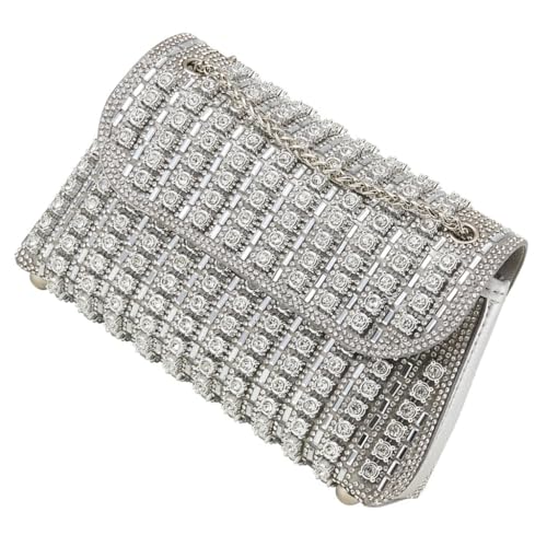 Ddujbtp Clutch-Geldbörse mit Strasssteinen, glitzernde Abend-Handtasche für Damen, Kette, Umhängetaschen, silber, Taschen-Organizer von Ddujbtp