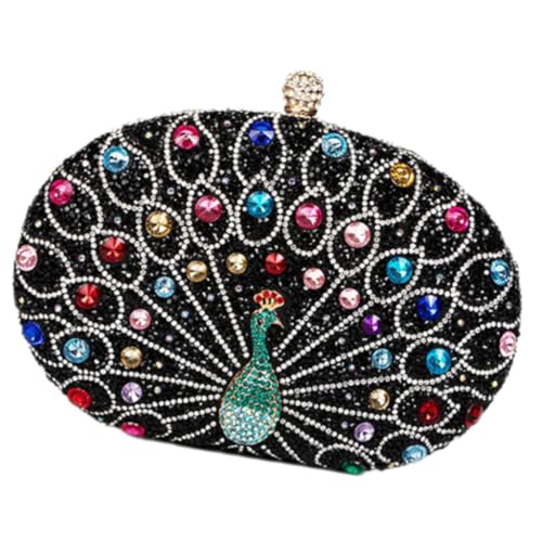 Ddujbtp Damen Abendtasche Pfauen Handtasche Funkelnde Strass Clutch Geldbörsen Schultertasche für Hochzeit Party Cocktail Abschlussball, Schwarz , Taschen-Organizer von Ddujbtp