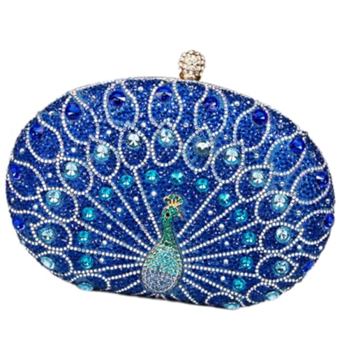 Ddujbtp Damen Abendtasche Pfauen Handtasche Funkelnde Strass Clutch Geldbörsen Schultertasche für Hochzeit Party Cocktail Abschlussball, blau, Taschen-Organizer von Ddujbtp