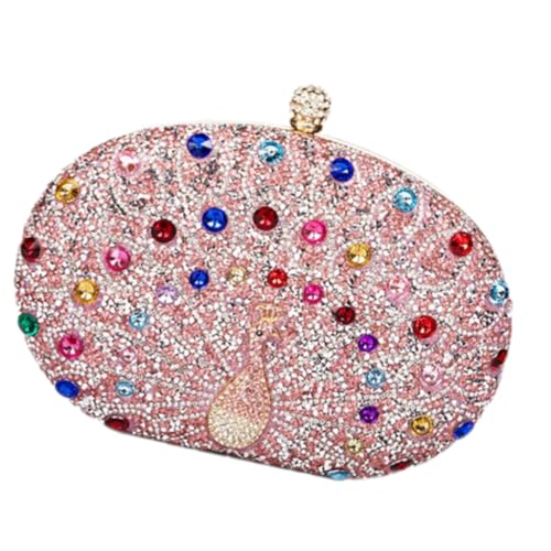 Ddujbtp Damen Abendtasche Pfauen Handtasche Funkelnde Strass Clutch Geldbörsen Schultertasche für Hochzeit Party Cocktail Abschlussball, rose, Taschen-Organizer von Ddujbtp