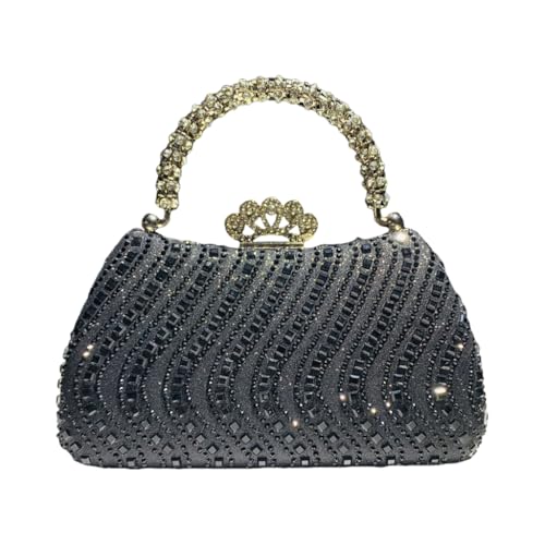 Ddujbtp Damen-Clutch mit glitzernden Strasssteinen, glitzernde Schultertasche, Handtasche mit Kette, für Braut, Hochzeit, Party, Abschlussball, Schwarz , Taschen-Organizer von Ddujbtp