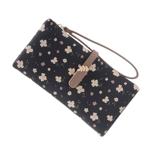 Ddujbtp Damen-Geldbörse, Blumendruck, lange Geldbörsen mit Kartenfächern, großes Fassungsvermögen, Geldbörse, Handy-Tasche für Reisen, Schwarz , Taschen-Organizer von Ddujbtp