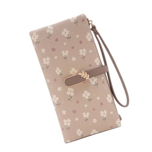 Ddujbtp Damen-Geldbörse, Blumendruck, lange Geldbörsen mit Kartenfächern, großes Fassungsvermögen, Geldbörse, Handy-Tasche für Reisen, aprikose, Taschen-Organizer von Ddujbtp