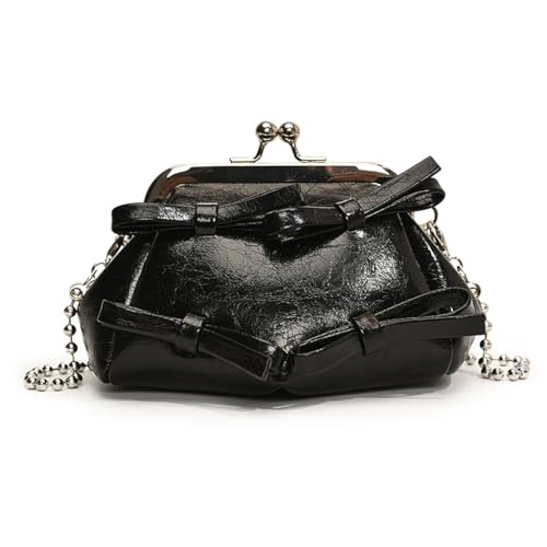 Ddujbtp Damen-Umhängetasche, modische Schleifen, Umhängetasche, Einkaufstasche, Kettenriemen, Kuriertasche, PU-Leder, Handtasche für Reisen, Arbeit, Schwarz , Taschen-Organizer von Ddujbtp