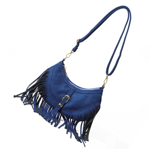 Ddujbtp Damen Umhängetasche Retro Crossbody Geldbörse mit Fransenquasten und verstellbarem Riemen Geräumige PU Leder Satchel Geldbörse, blau, Taschen-Organizer von Ddujbtp