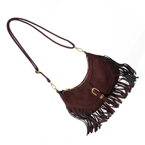 Ddujbtp Damen Umhängetasche Retro Crossbody Geldbörse mit Fransenquasten und verstellbarem Riemen Geräumige PU Leder Satchel Geldbörse, braun, Taschen-Organizer von Ddujbtp