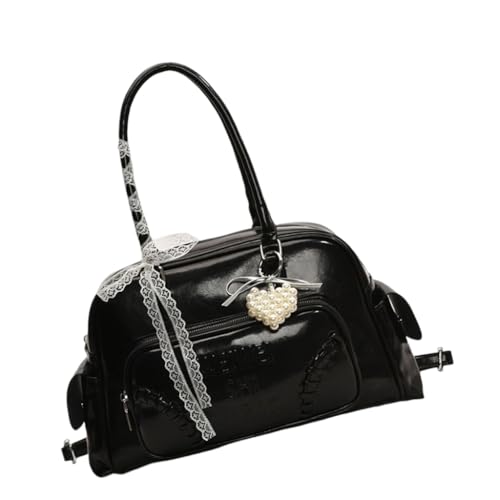 Ddujbtp Damen Umhängetasche mit Schleifen und Spitzendetail PU Leder Handtasche Mode Achseltaschen für Alltag, Schwarz , Taschen-Organizer von Ddujbtp