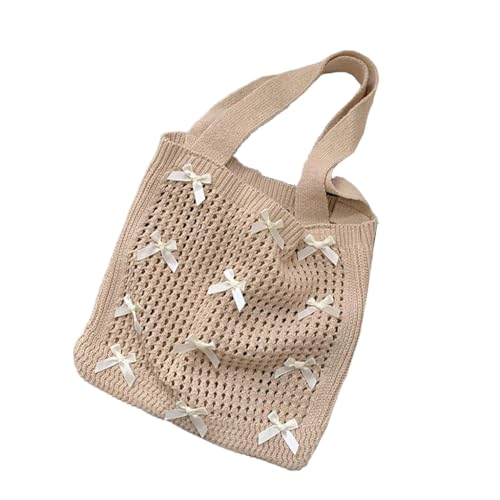 Ddujbtp Elegante Schleifen-Häkel-Strand-Umhängetasche, Netz-Strick-Handtasche für Damen, Sommer-Achseltaschen mit hohlem Bohomian-Design, khaki, Taschen-Organizer von Ddujbtp