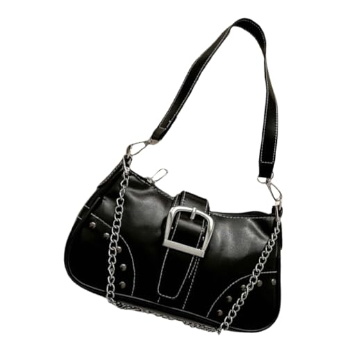 Ddujbtp Elegante halbmondförmige Damenhandtasche mit Kettendetail, große Kapazität, Umhängetasche, lässige Unterarmtasche, Schwarz , Taschen-Organizer von Ddujbtp