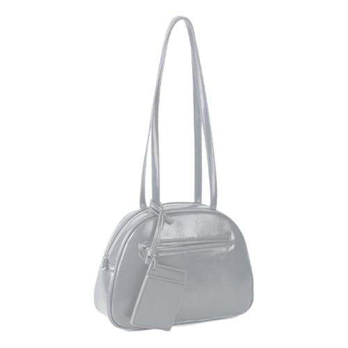 Ddujbtp Elegante koreanische modische Umhängetasche aus glänzendem PU-Leder für Damen, einfarbig, mit Reißverschluss, Unterarm-Handtasche, silber, Taschen-Organizer von Ddujbtp