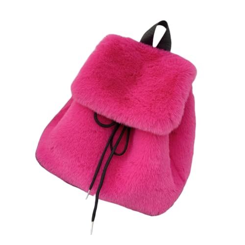 Ddujbtp Eleganter Plüsch-Rucksack für Damen, einfarbig, flauschiger Kordelzug, kleine Schultertasche mit Klappdeckeln für Komfort im Winter, hot pink, Taschen-Organizer Ddujbtp Eleganter Plüsch-Rucksack für Damen, einfarbig, flauschiger Kordelzug, kleine Schultertasche mit Klappdeckeln für Komfort im Winter, hot pink, Taschen-Organizer von Ddujbtp
