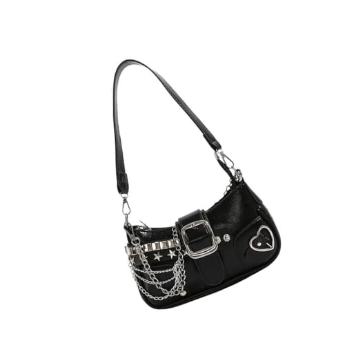 Ddujbtp Evning Damen Geldbörse PU Schultertasche Schnallen Punk Clutch Modische Unterarmtaschen mit Kettenriemen für verschiedene Anlässe, Schwarz , Taschen-Organizer von Ddujbtp