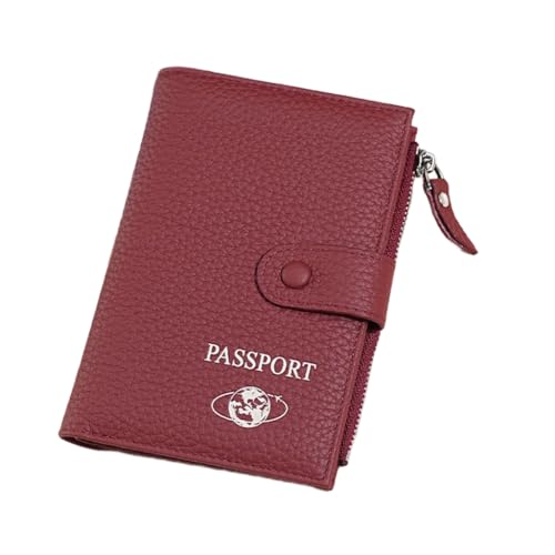 Ddujbtp Funktionelle Reisepasshülle für Reisen und den täglichen Gebrauch, praktisches Kartenetui aus PU-Leder, Münzbörse und mehrere Fächer, burgunderfarben, Taschen-Organizer von Ddujbtp