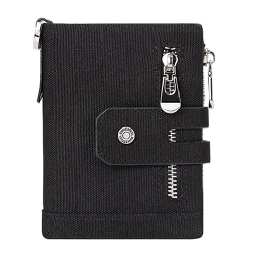 Ddujbtp Herren-Geldbörse aus Oxford-Gewebe, mit Metall-Anti-Diebstahl-Kette, Kartenfächern, wasserdichte Reißverschlusstasche für den täglichen Gebrauch, Schwarz , Taschen-Organizer von Ddujbtp