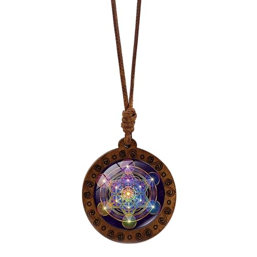 Ddujbtp Hexagrammholz Amulett Halskette Mit Kompliziertem Sri Yantra Muster Einstellbarer Länge Schlüsselbeinkette Unisex Neckchain Geometrische Muster Halskette von Ddujbtp