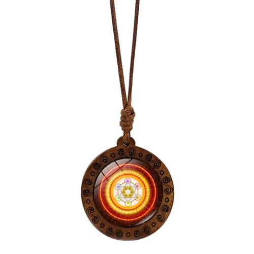 Ddujbtp Hexagrammholz Amulett Halskette Mit Kompliziertem Sri Yantra Muster Einstellbarer Länge Schlüsselbeinkette Unisex Neckchain Geometrische Muster Halskette von Ddujbtp