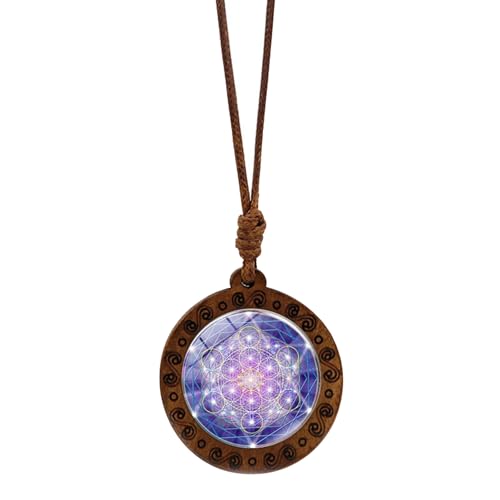 Ddujbtp Hexagrammholz Amulett Halskette Mit Kompliziertem Sri Yantra Muster Einstellbarer Länge Schlüsselbeinkette Unisex Neckchain Geometrische Muster Halskette von Ddujbtp