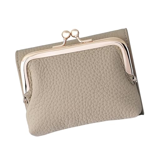 Ddujbtp Kompakte Damengeldbörse mit Kuss-Lock-Münzfach und Klarsichtfenster, kurze Geldbörse, Kartenhalter für den täglichen Gebrauch, grau, Taschen-Organizer von Ddujbtp