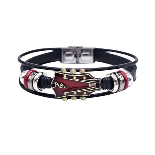 Ddujbtp Leder Armband Hand Schmuck Waffen Schmuck Gitarre Thema Mehrschichtiges Armband Lederarmband Für Frau Mann Mehrschichtiger Wrap von Ddujbtp