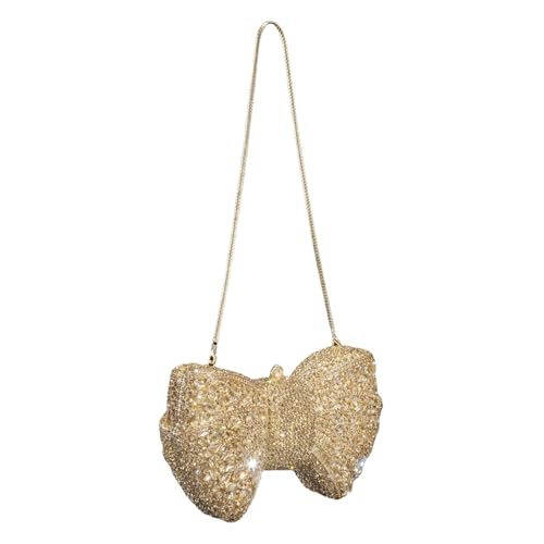 Ddujbtp Luxuriöse Abendtasche mit Strasssteinen, Schmetterlingsschleifen, mit Metallkette, Schultertasche, Umhängetasche, Abendessentasche für Damen, champagnerfarben, Taschen-Organizer von Ddujbtp