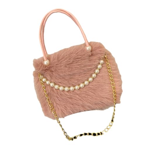 Ddujbtp Luxuriöse pelzige Schultertasche mit Perlendekor für stilvolle Frauen, Plüsch-Handtasche für den täglichen Gebrauch oder Abendveranstaltung, Bohnenpaste Farbe, Taschen-Organizer von Ddujbtp