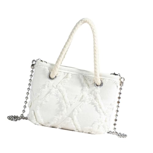 Ddujbtp Mini-Handtasche für Damen und Mädchen, mit Perlen und Kette, modische Umhängetasche mit Quasten im Used-Look für Partys und Freizeit, weiß, Taschen-Organizer von Ddujbtp