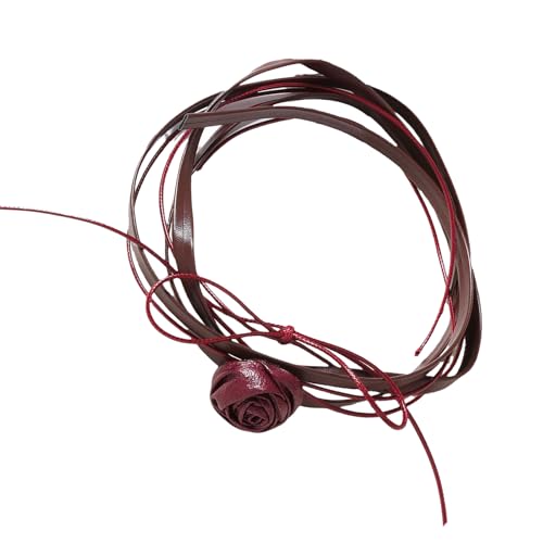Ddujbtp Mode Multi Layer PU Leder Choker Für Frauen Blumenförmige Anhänger Handgefertigte Stilvolle Nackenaccessoires Stylische Frauen von Ddujbtp