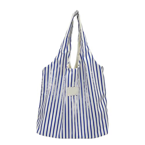 Ddujbtp Modische Schultertasche aus Segeltuch für Damen, große Kapazität, lässige Handtasche für Strand und den täglichen Gebrauch, Königsblaue Streifen, Taschen-Organizer von Ddujbtp