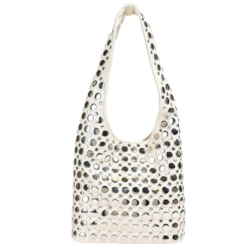 Ddujbtp Modische Unterarmtasche mit Nieten, PU-Schultertaschen, Abendtasche für den täglichen Gebrauch, weiß von Ddujbtp