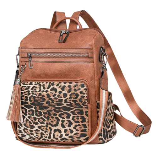 Ddujbtp Modischer PU-Leder-Rucksack für Damen, große Reise-Umhängetasche, Schultaschen, lässiger Tagesrucksack mit mehreren Taschen, braunes leopardenmuster, Taschen-Organizer Ddujbtp Modischer PU-Leder-Rucksack für Damen, große Reise-Umhängetasche, Schultaschen, lässiger Tagesrucksack mit mehreren Taschen, braunes leopardenmuster, Taschen-Organizer von Ddujbtp
