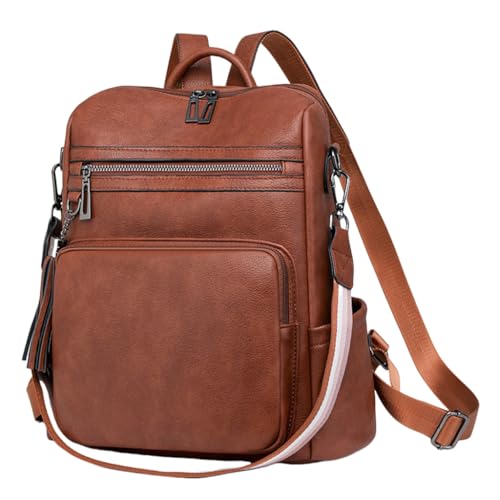 Ddujbtp Modischer PU-Leder-Rucksack für Damen, große Reise-Umhängetasche, Schultaschen, lässiger Tagesrucksack mit mehreren Taschen, rotbraun, Taschen-Organizer Ddujbtp Modischer PU-Leder-Rucksack für Damen, große Reise-Umhängetasche, Schultaschen, lässiger Tagesrucksack mit mehreren Taschen, rotbraun, Taschen-Organizer von Ddujbtp