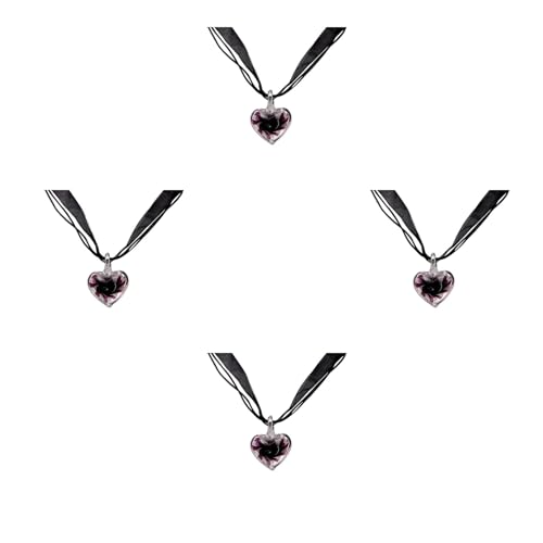 Ddujbtp Murano Glass Anhänger Halskette Purpur Herz Blumen Bandkette Anhänger Halsketten Für Frauen Mode Schmuck von Ddujbtp