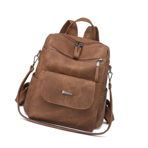 Ddujbtp PU-Leder-Rucksack, Geldbörse für Damen, modische Einkaufstasche, Mehrzweck-Handtasche, Damen-Schultertaschen, großer Reiserucksack, Karamellfarbe, Taschen-Organizer von Ddujbtp