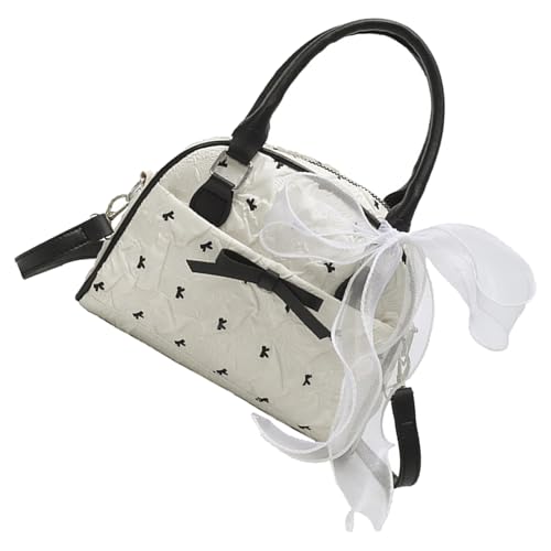 Ddujbtp Professionelle Umhängetasche mit Schleifen-Druck, sichere Reißverschlusstasche, praktische Umhängetasche für Arbeit oder Reisen, elegante Schleifen-Details, kleine Handtasche, weiß, One Size von Ddujbtp