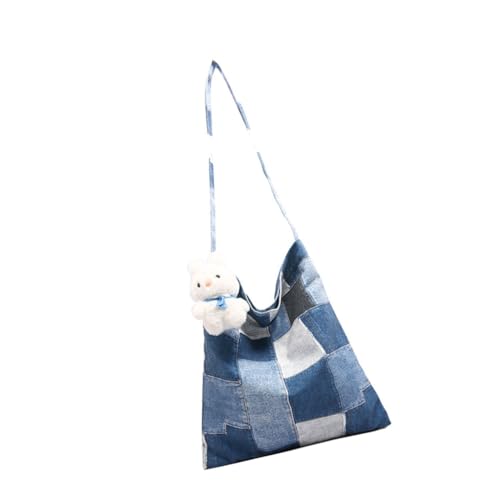 Ddujbtp Retro Canvas Kariert Patchwork Schultertasche Große Kapazität Arbeit Casual Multifunktions-Unterarm-Handtasche Geldbörse für Damen, blau, Taschen-Organizer von Ddujbtp