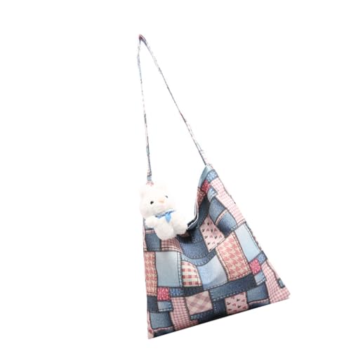 Ddujbtp Retro Canvas Kariert Patchwork Schultertasche Große Kapazität Arbeit Casual Multifunktions-Unterarm-Handtasche Geldbörse für Damen, rose, Taschen-Organizer von Ddujbtp